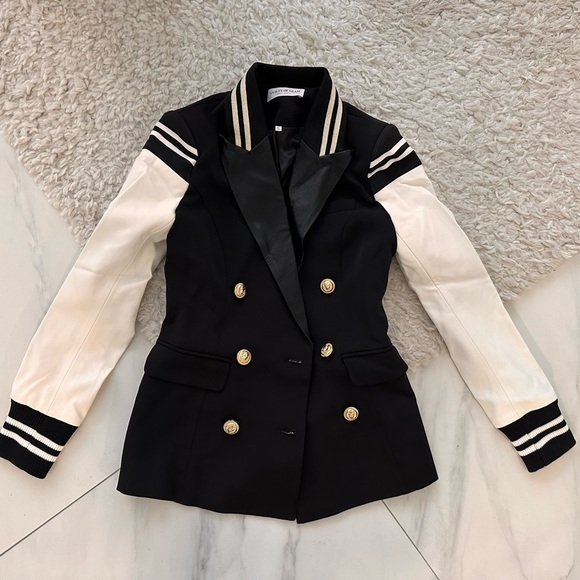 Varsity Blazer Faux Leather Jacket sz 0 - Picture 9 of 9